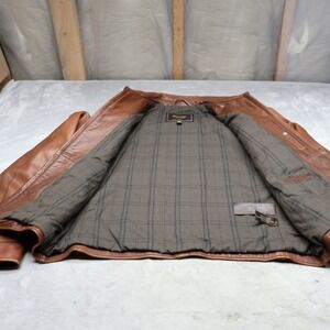 Coach Jacket Women XL Brown Genuine Leather Pebbled Zip Plaid Lined Heavy Warm